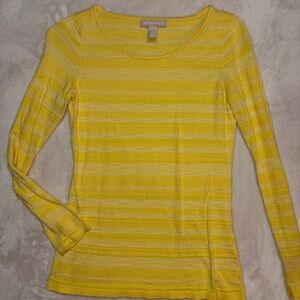 Banana Republic Yellow Striped Long Sleeve Cotton Top